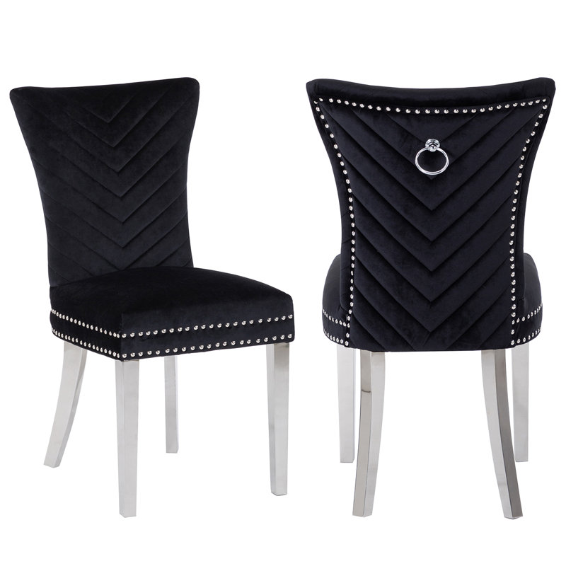 Escalera 20'' H Velvet Upholstered Dining Chair, Black, Silver