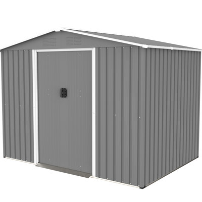 8X6 Ft Metal Outdoor Shed With Lockable Doors & Foundation - All Weather For Garden, Patio, Backyard, Lawn, Gray Galvanized Steel Storage Easy Assembly
