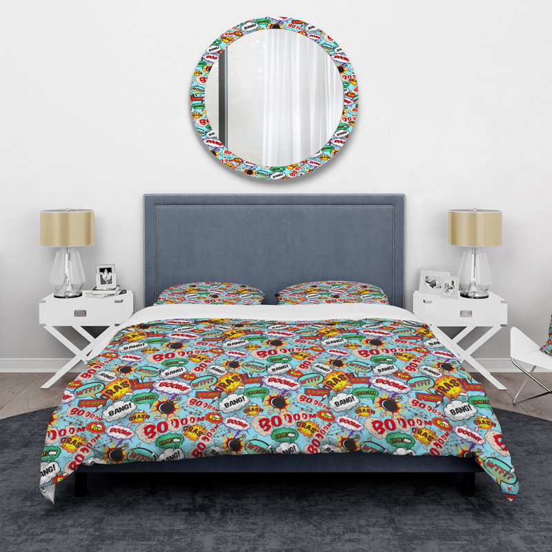 Comic Bang and Boom - Ensemble de housse de couette moderne - Microfibre de polyester