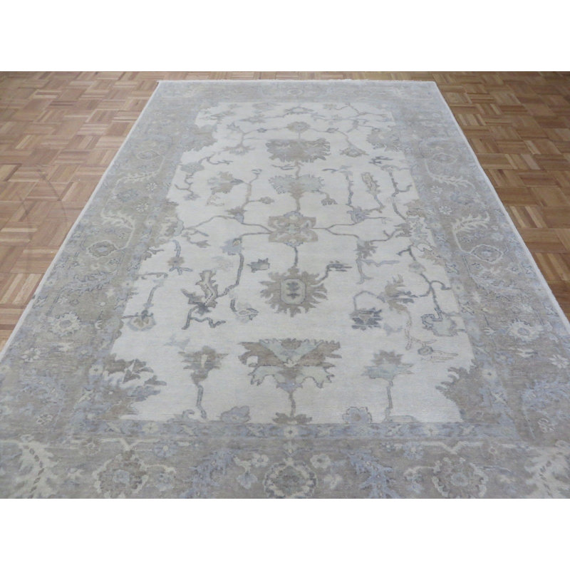 Tapis de zone en laine 6 pi x 8 pi 11 po one-of-kind noué la ivoire Josephson