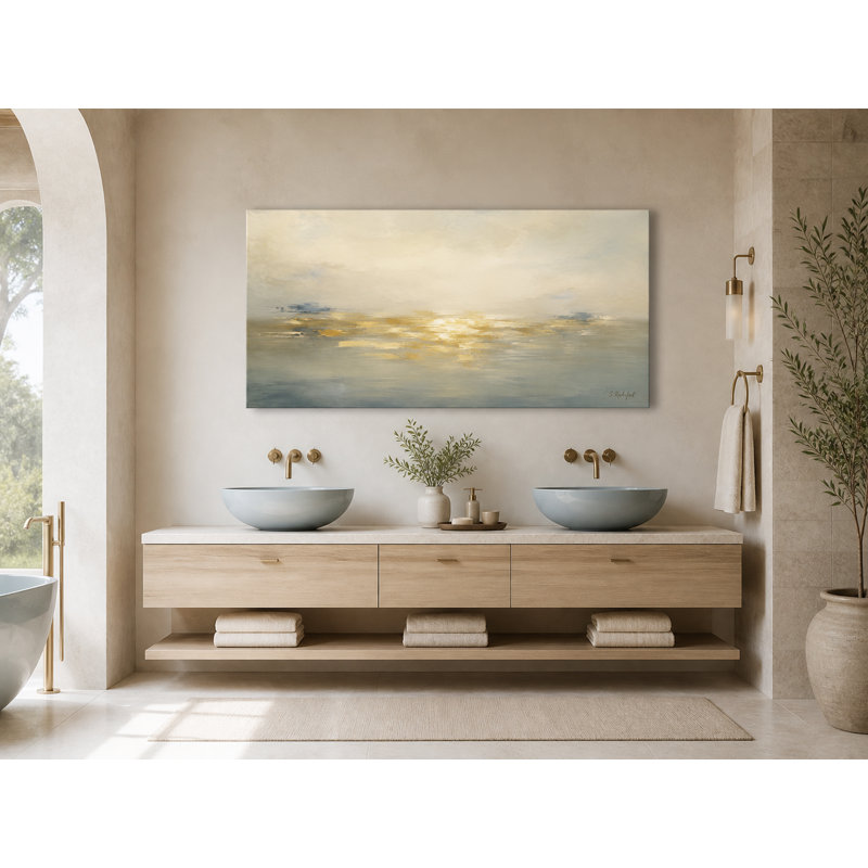 Tableau panoramique sur toile tendue « Lumière côtière dorée », H 27,5 po x l 55 po x P 1,5 po