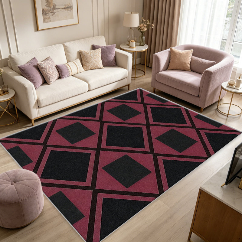 Black Red Diamond carpet-easy to clean, machine-washable, soft and comfortable; suitable for door mats, kitchens, living rooms, bedrooms, corridors, and laundry areas. Easy to clean, durable carpet for home decoration.