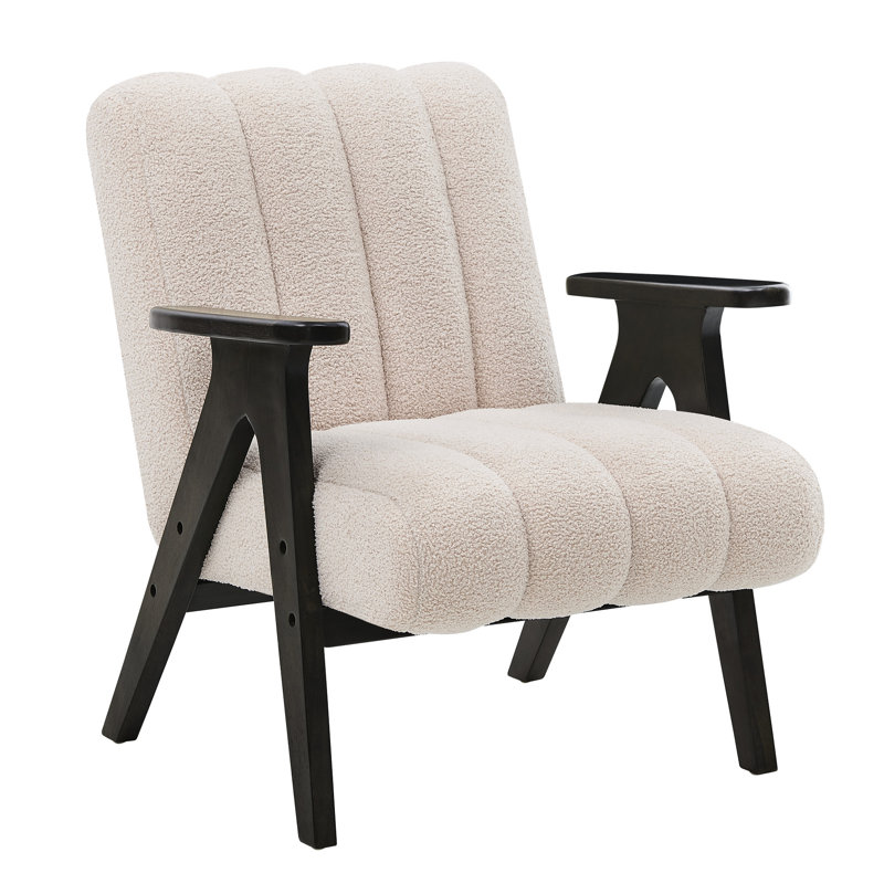 Chaise en bois avec housse de siège moelleuse moderne revêtue de tissu d'ameublement confortable, Beige