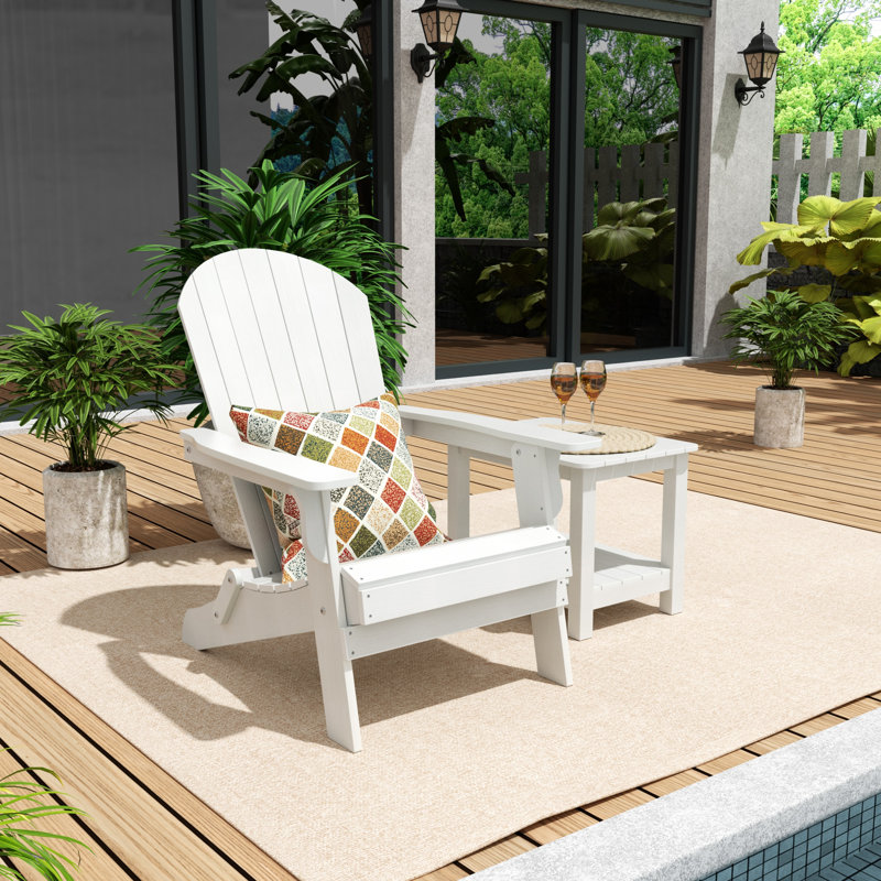 Arrlo Foldable Outdoor Adirondack Chair With Table, White