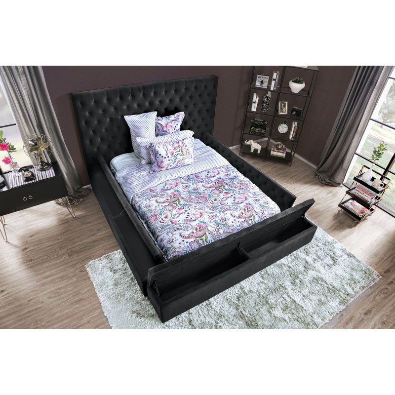 Lit plateforme tapissier avec rangement Estefany, California King, Gris foncé