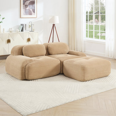 Canapé en L 82 po en tissu Softcorduroy de conception modulaire avec plusieurs combinaisons d'accoudoirs courbés sans assemblage requis Éponge à haute résilience convenant aux salons