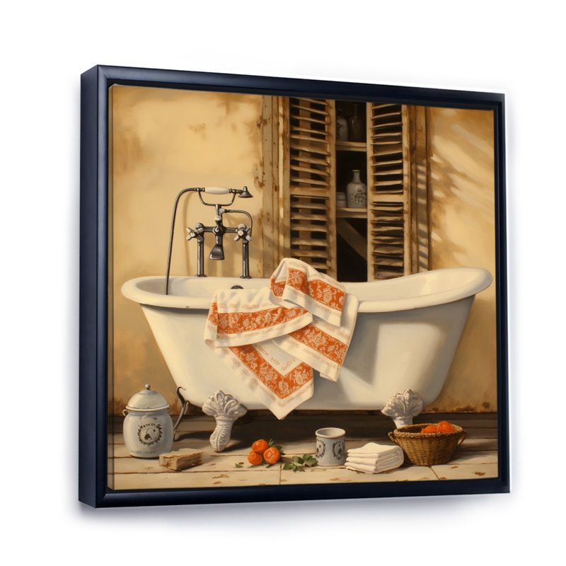 «Bath Vintage Charm IV», reproduction sur toile, H 24 po x l 24 po x P 1 po, Cadre flottant noir