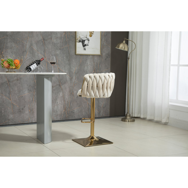 Vintage Bar Stools with Back and Footrest Counter Height Dining Chairs 2PC/SET, Ivory