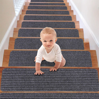 Tapis d'escalier intérieurs antidérapants pour escaliers en bois, tapis d'escalier pour enfants et chiens, ensemble de 15, 8 po x 30 po, gris