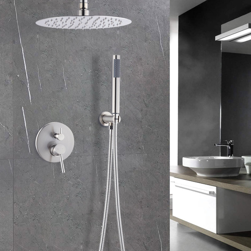 Robinet de douche avec tête de 10 pouces et système de nickel mobile brossé classique