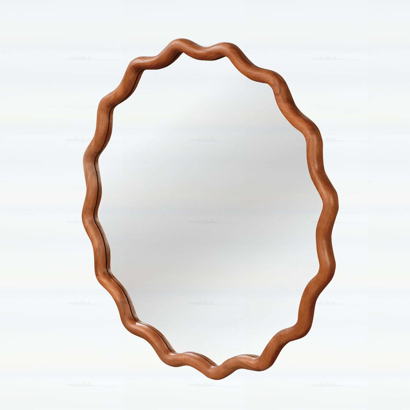 Élégant miroir ondulé pour divers espaces domestiques, Brun jaune, 30 po x 30 po