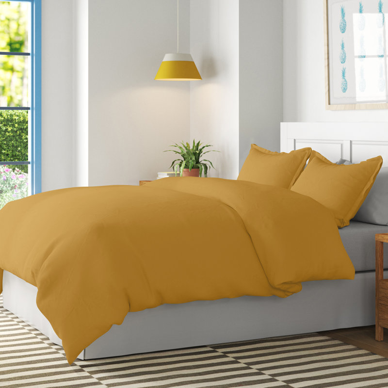 Ensemble de housse de couette en microfibre Wayfair Basics®, Housse de couette double / grand + 2 taies décora, Moutarde