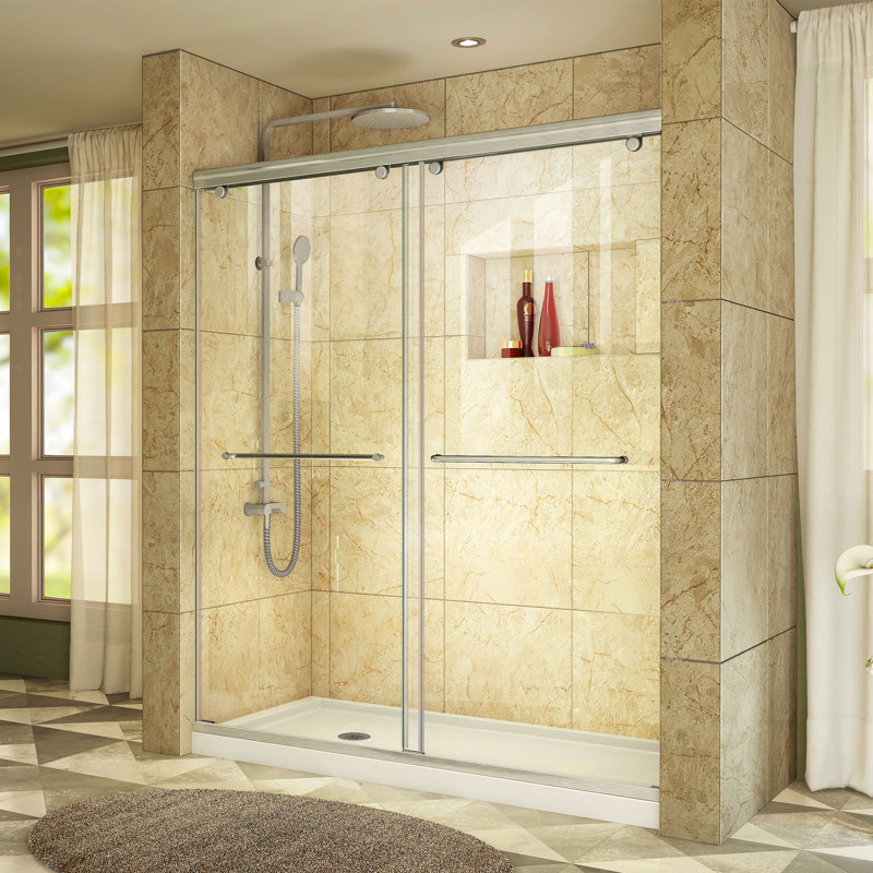 Charisma 60" W x 34" D x 78.75" H Frameless Rectangle Sliding Shower Enclosure with Base Included, Left Hand Drain, 34 inch D