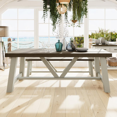 Brents Solid Wood Trestle Base Extending Dining Table. 100cm x 200-290cm. Includes 2 Extension Leaves