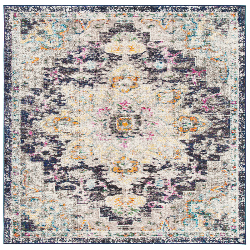 Felty Oriental Black/Gold Area Rug, Square 8'