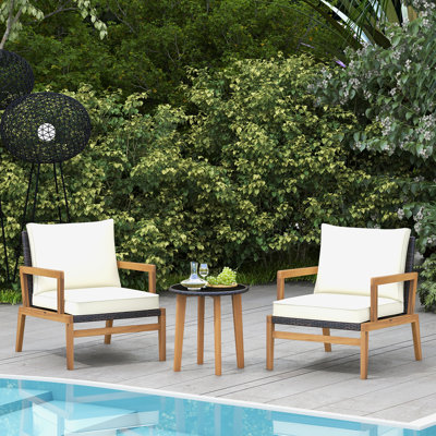 3 PCS Patio Chair Set Wicker Chair & Side Table Set w/ Tempered Glass Tabletop by Corrigan Studio