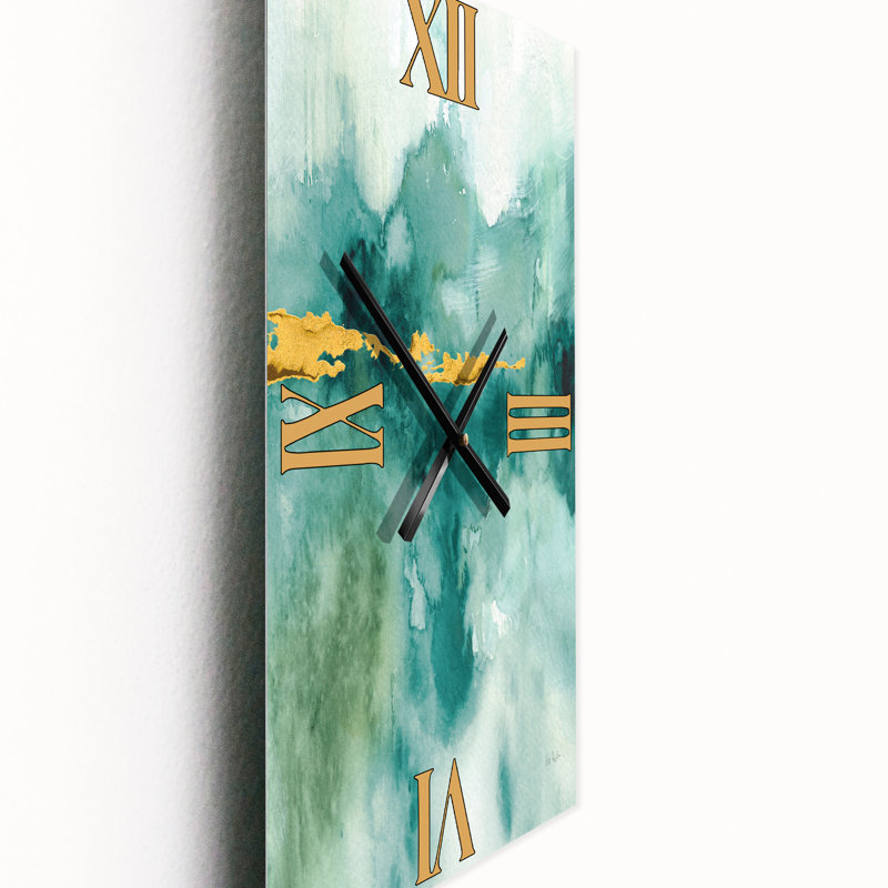 Horloge murale bleue avec impression aquarelle bleue et or, Petit
