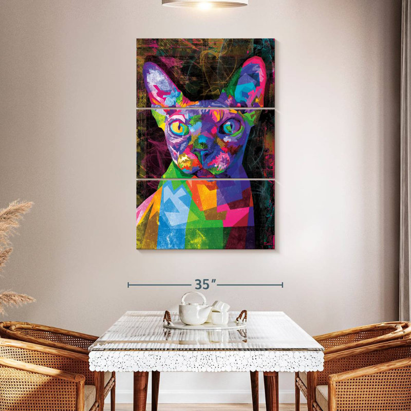 Bramph sphynx abstrait chat multicolore, H 50 po x l 32 po
