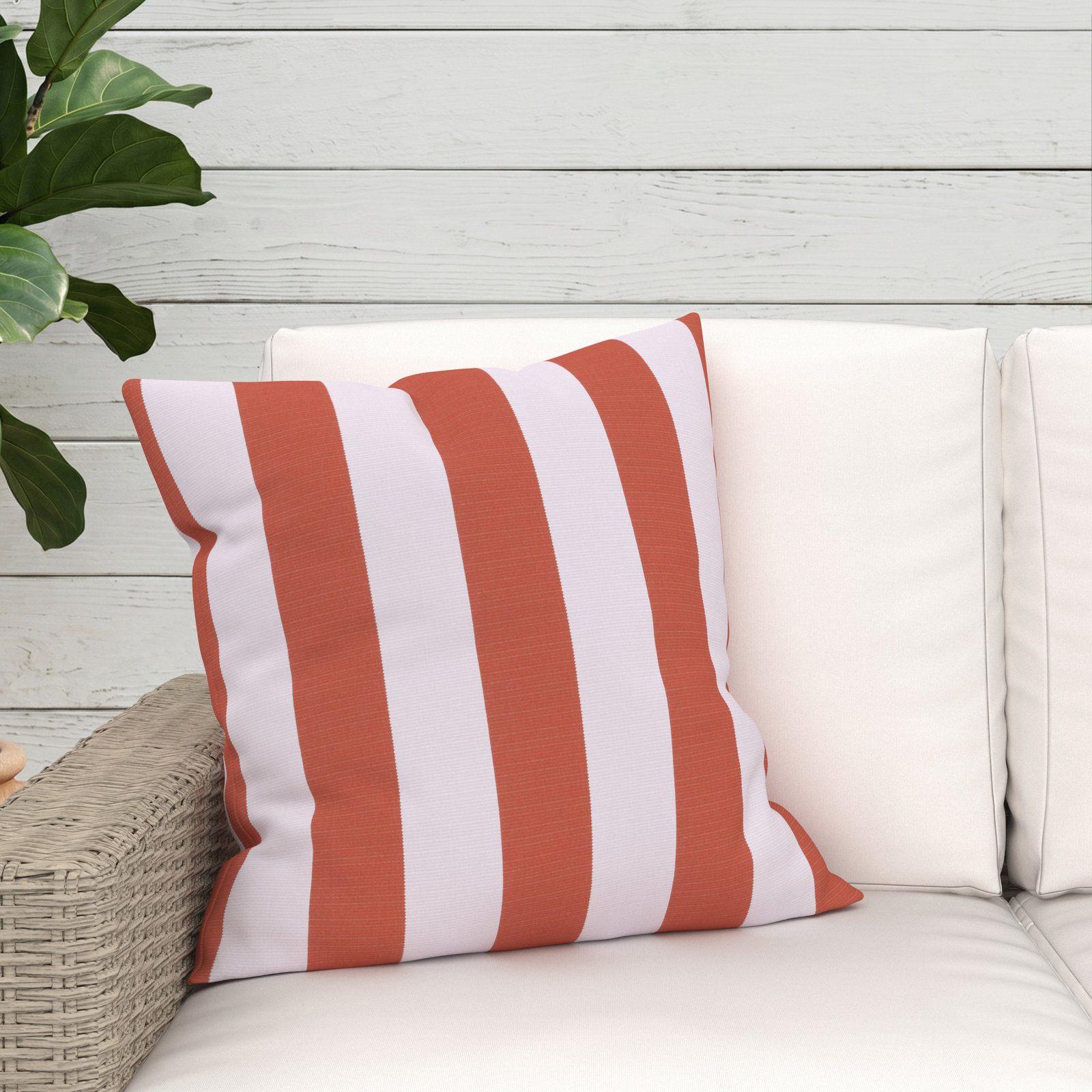Amala 20" x 3" Sunbrella® Throw Pillow, Sunbrella® Refuge Coral Striped