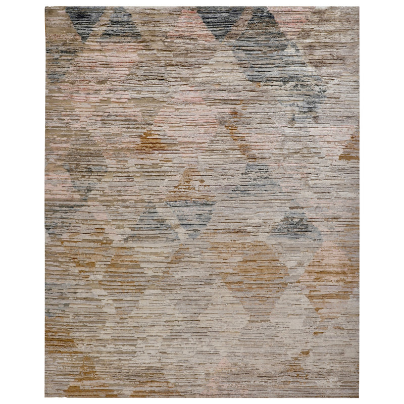 Beige Contemporary Wool Silk Blend Rug