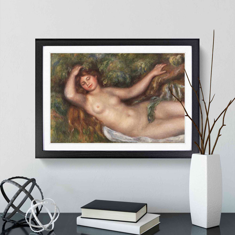 Reclining Nude by Pierre-Auguste Renoir - Picture Frame Painting on MDF, 36cm H x 48cm W x 2cm D, Black Framed