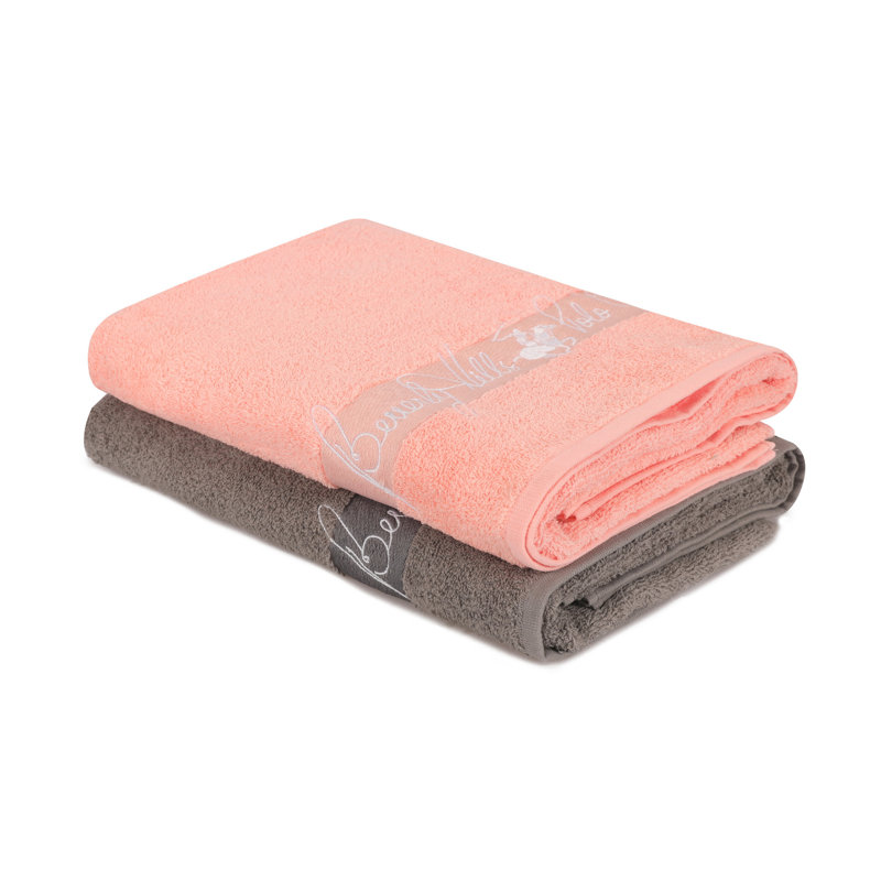 Ensemble de 2 essuie-mains 2 pièces 100% coton, Rose pâle / Gris, Serviette de bain - paquet de 2