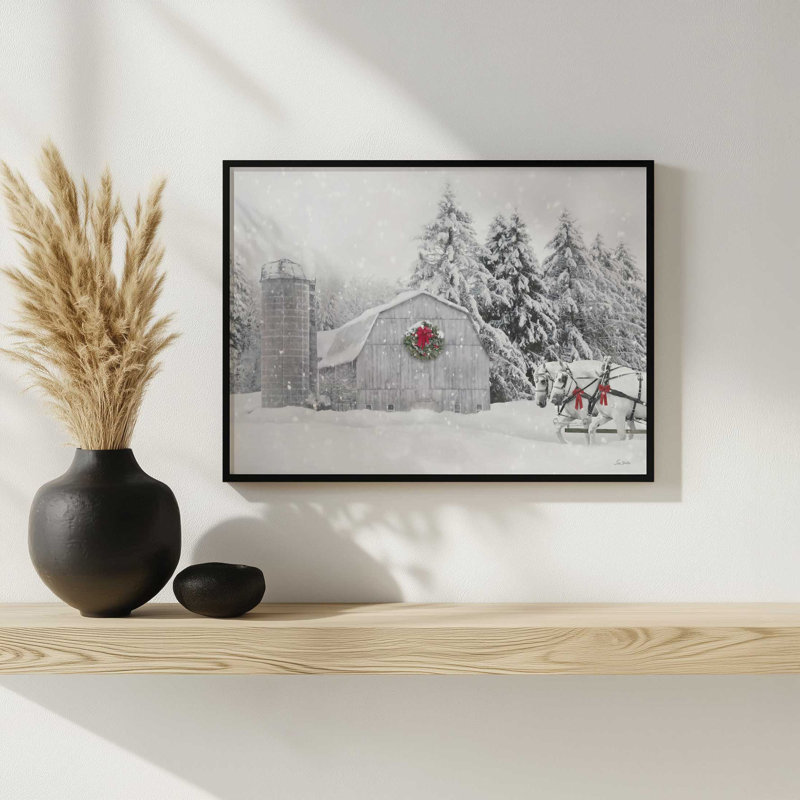 «Sleigh Ride on the Farm» par Lori Deiter, reproduction d'art, L 24 po x H 18 po, Argent, Impression encadrée