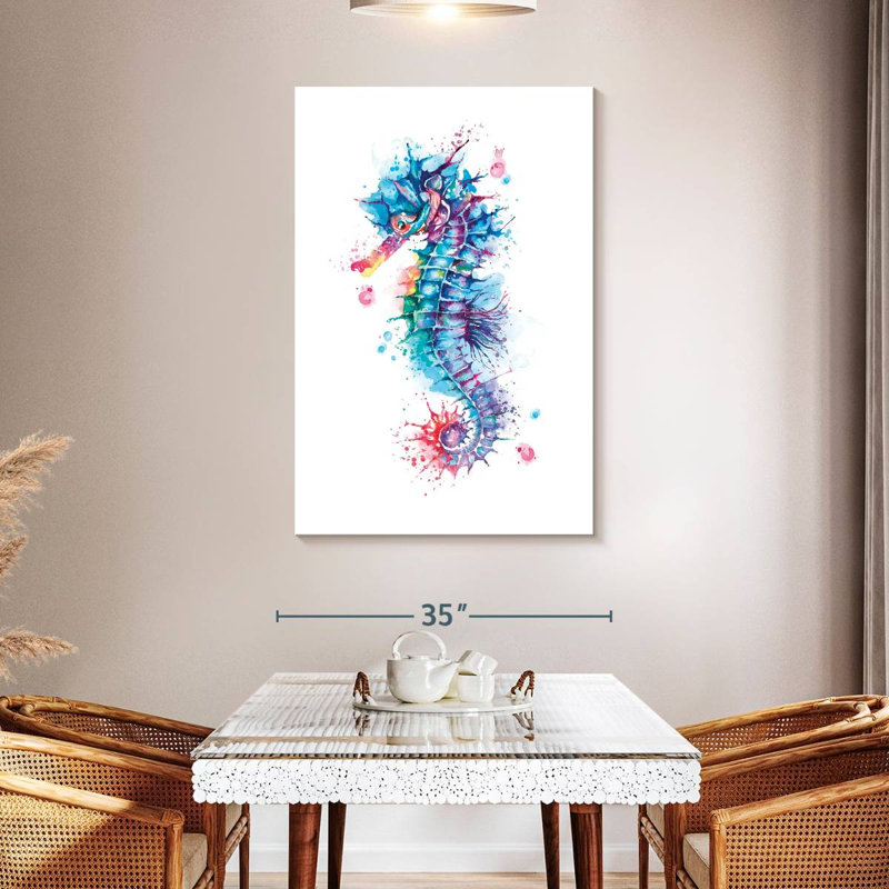 Hippocampe aquarelle, H 48 po x l 32 po x P 1,25 po