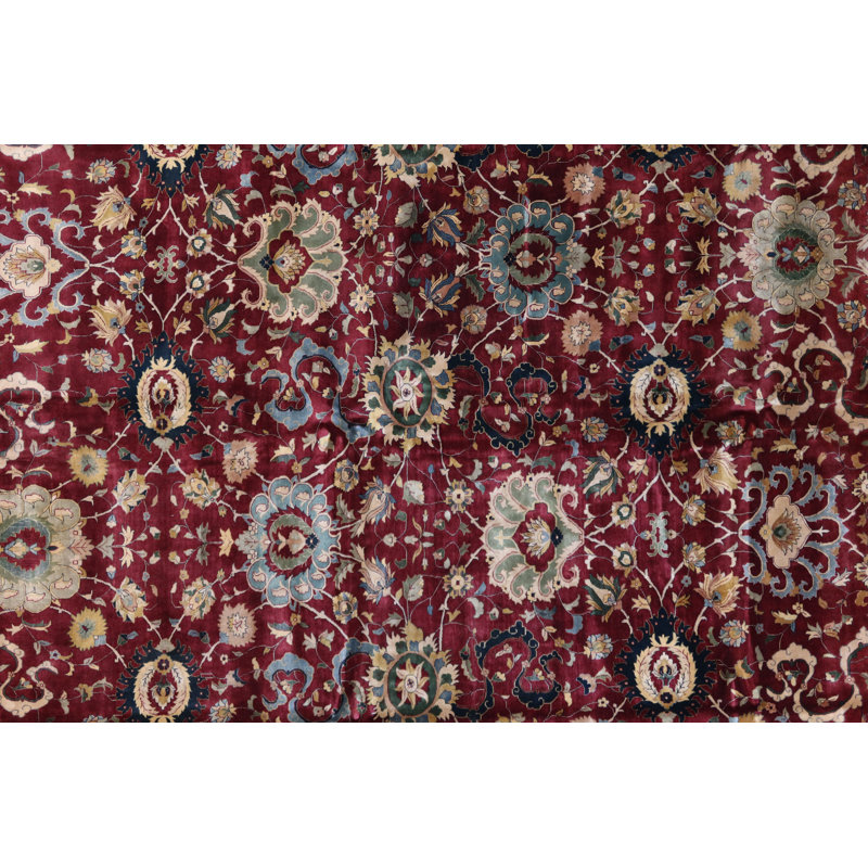 Oriental Hand-Knotted Wool Area Rug in Burgundy/Brown/Blue/Black, Rectangle 12'2" x 14'9"
