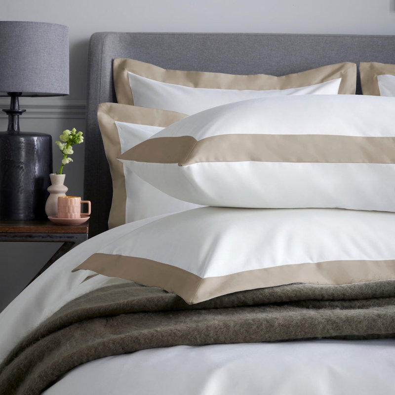 Kento 100% Sateen Cotton Oxford Pillow Case, White/Flax