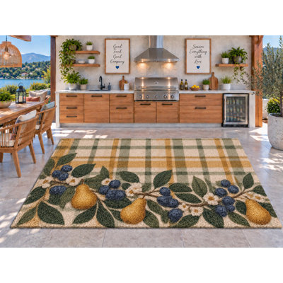 Tapis d'extérieur 5' x 7' à carreaux poire et bleuet, épais, imperméable, en PVC bouclé, tapis de patio robuste, tapis intérieur/extérieur à séchage rapide pour cuisine, porche, terrasse, balcon, entrée.