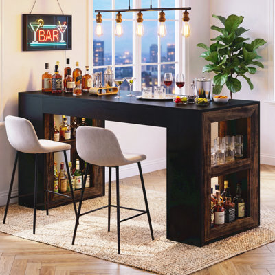 63-Inch Bar Table, Rectangular Counter Height Pub Table with Storage Shelves For Dining Room, Kitchen