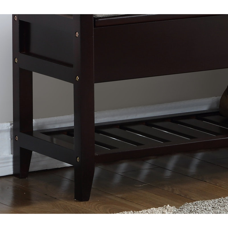 Shoe Bench With Beige Upholstery And Shelf Storage Options