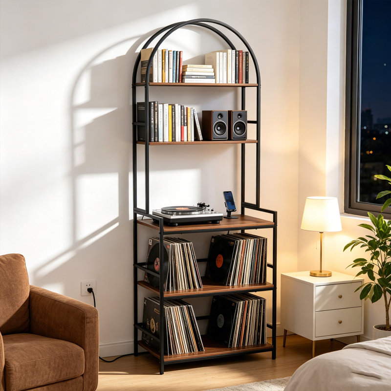 Record Player Stand With Charging Station, 5-tier Vinyl Storage For 200+ Lps