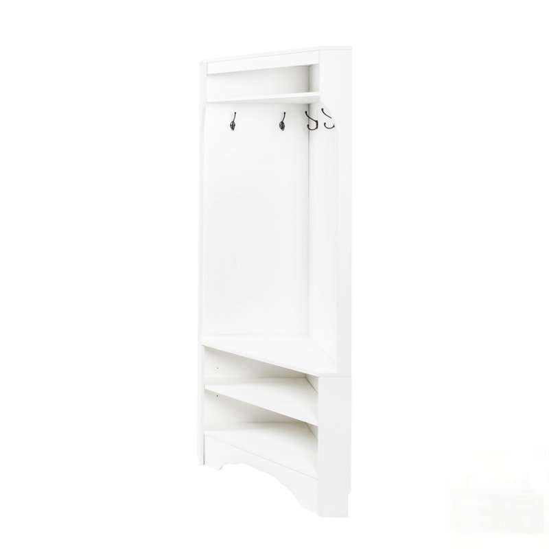 Minimalist Corner Hall Tree With Shoe Bench, Versatile Entryway Coat Rack With 4 Hooks, Adjustable Shelf For Hallway And Living Room, Space-Saving Design