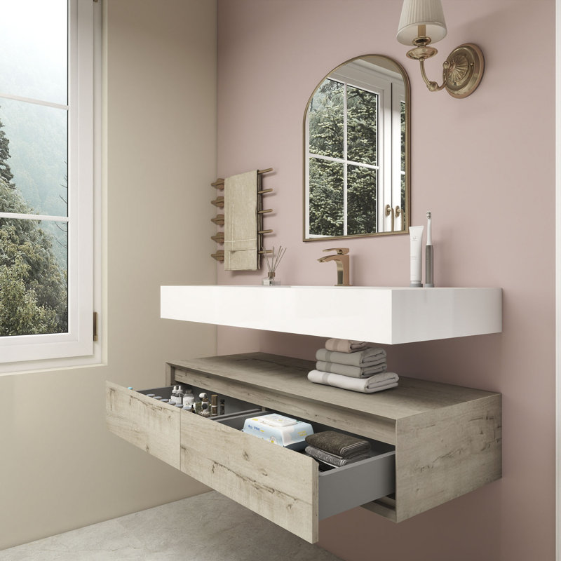 Alysa 48" Wall-Mounted Single Bathroom Vanity Set, White Oak
