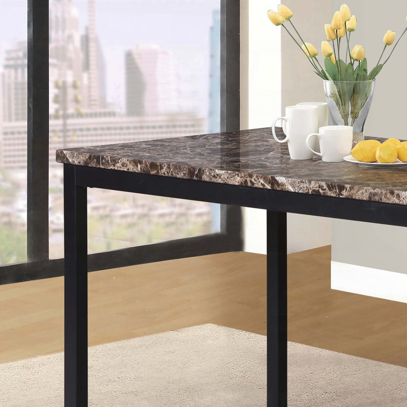 Casual Metal Frame Dining Table with Faux Marble Laminate Top - Black Finish, Black