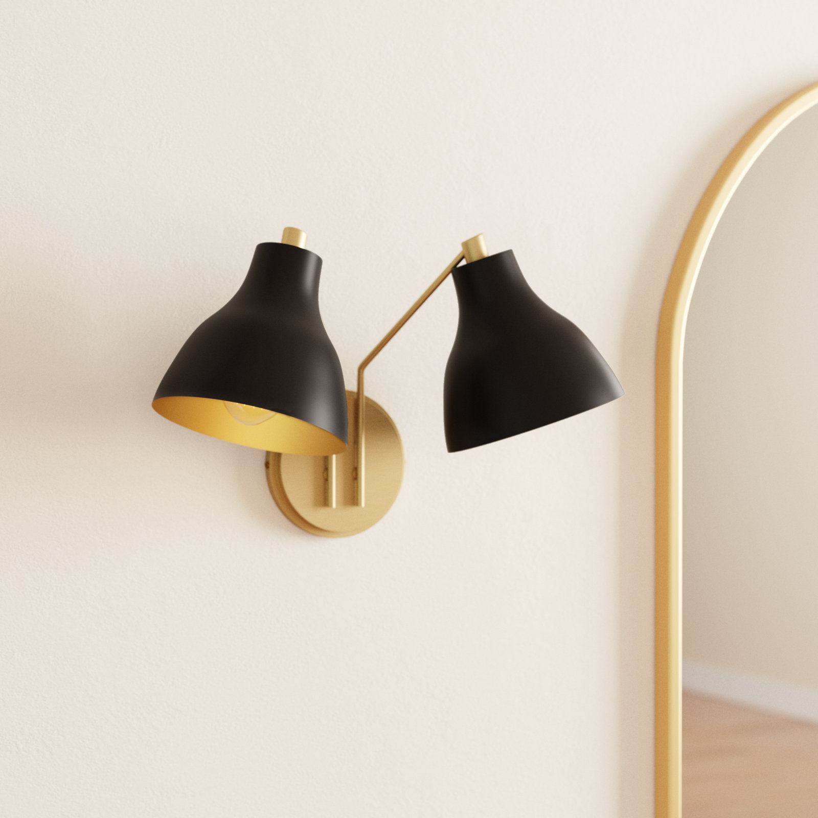 Elyse 17.5" W 2-Light Dimmable Armed Sconce, Black/Brass, Black
