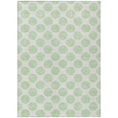8' X 10' Mint Green And Ivory Polka Dot Washable Indoor Outdoor Area Rug