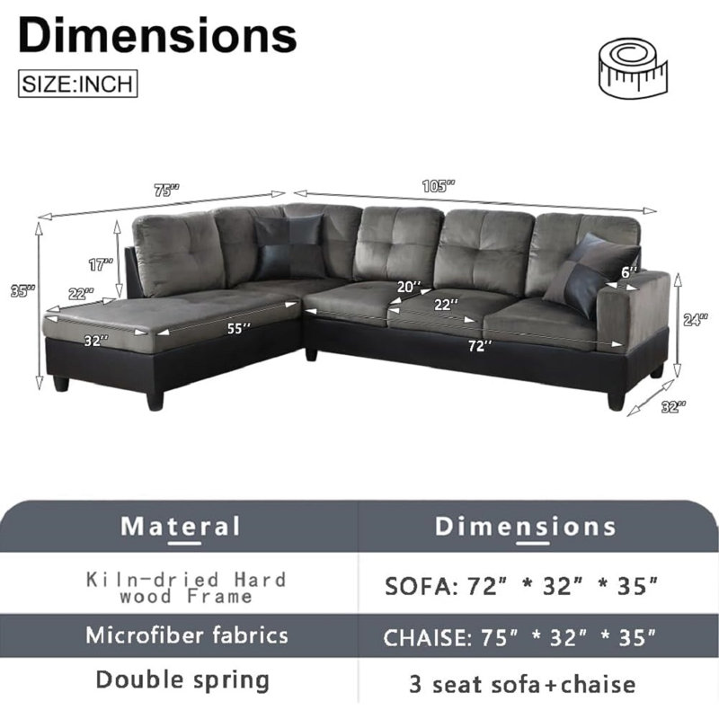 Lemley Upholstered L-Shaped Sectional, Left Hand Facing, Taupe Faux Leather