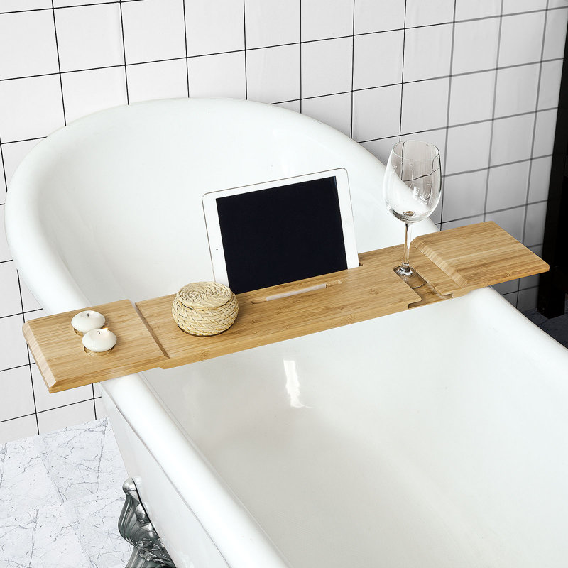 Carruth Freestanding Bamboo Bath Caddy, 2.5cm H x 80cm W x 15cm D
