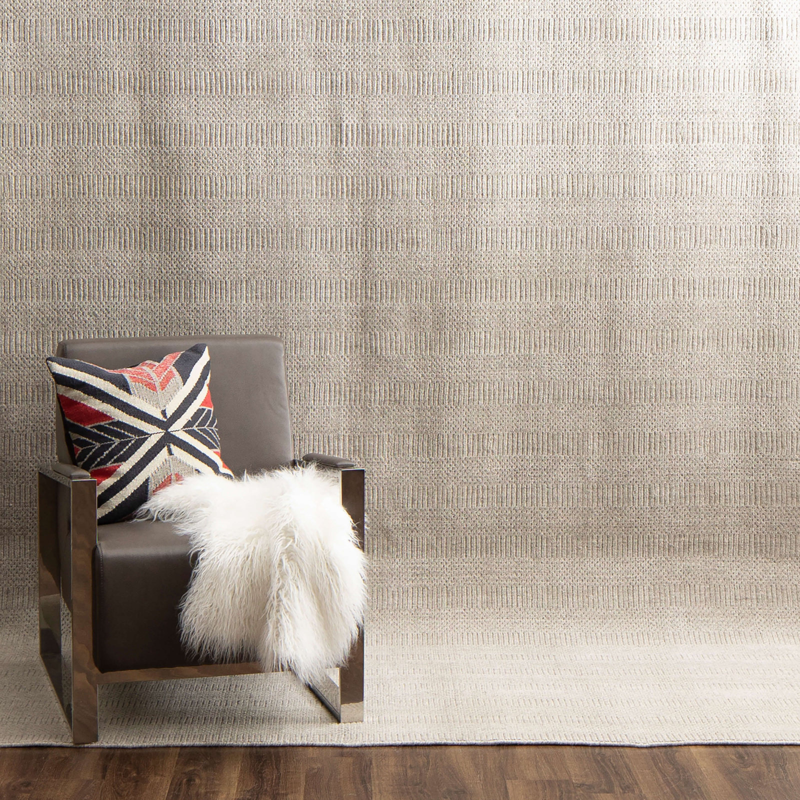Beige Hand-Woven Wool Rug, Rectangle 5' x 8'