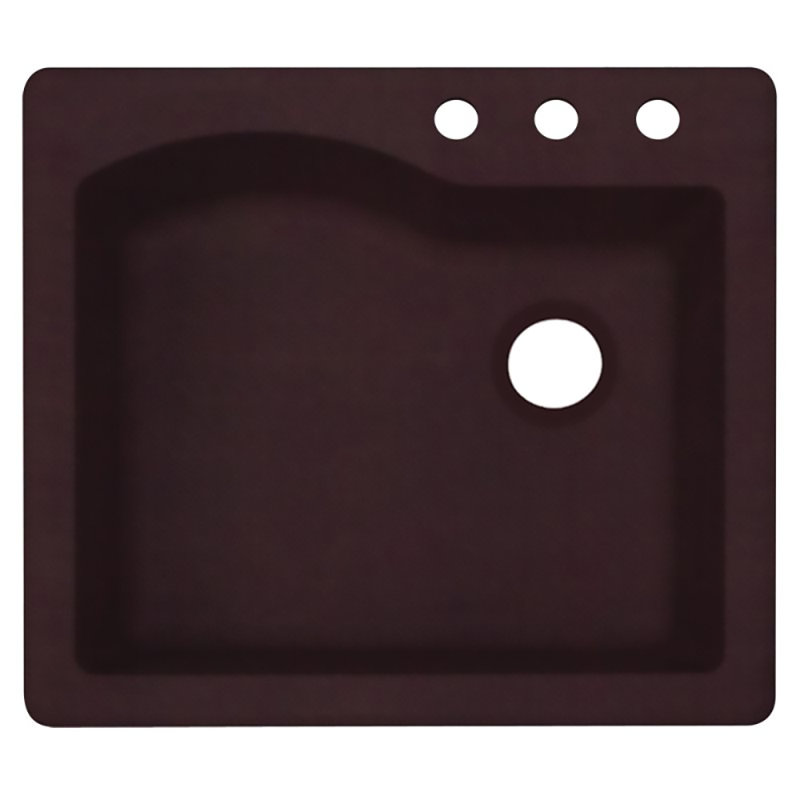 25'' L Single Bowl Quartz Kitchen Sink, 3 Hole, Espresso