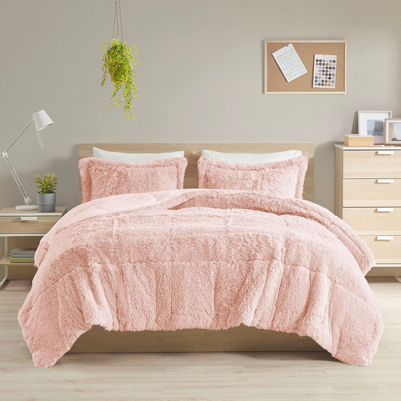 Édredon double / grand à poils longs - Mini couvre-oreillers Blush
