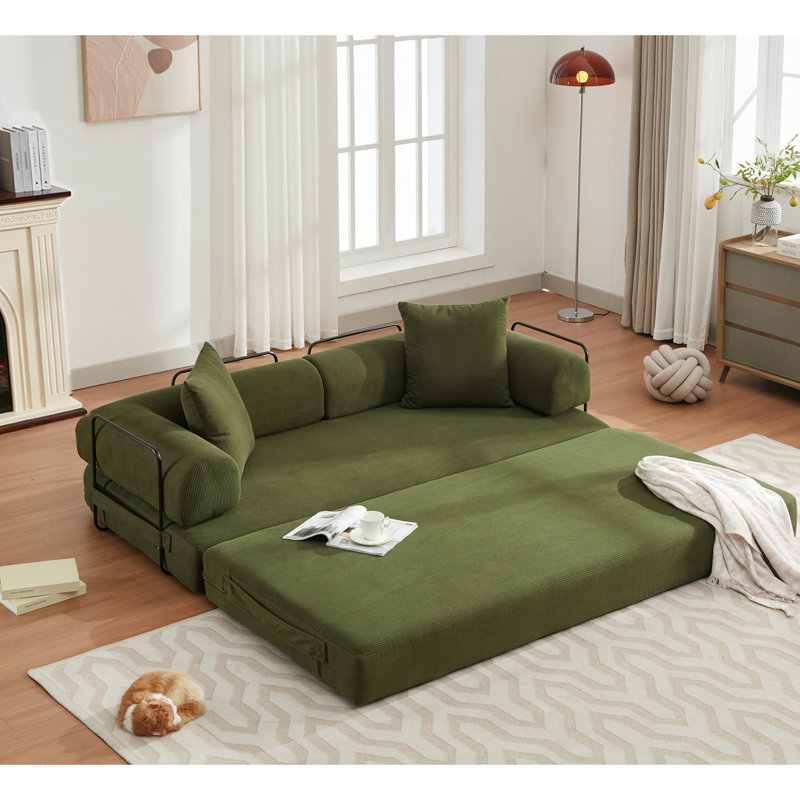 Boneless Corduroy 78.5" Folding Convertible Out Sleeper Sofa Bed, Green