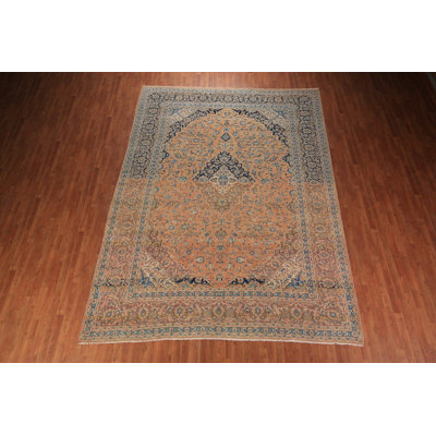 Tapis traditionnel orange en laine à motif floral 10 x 13
