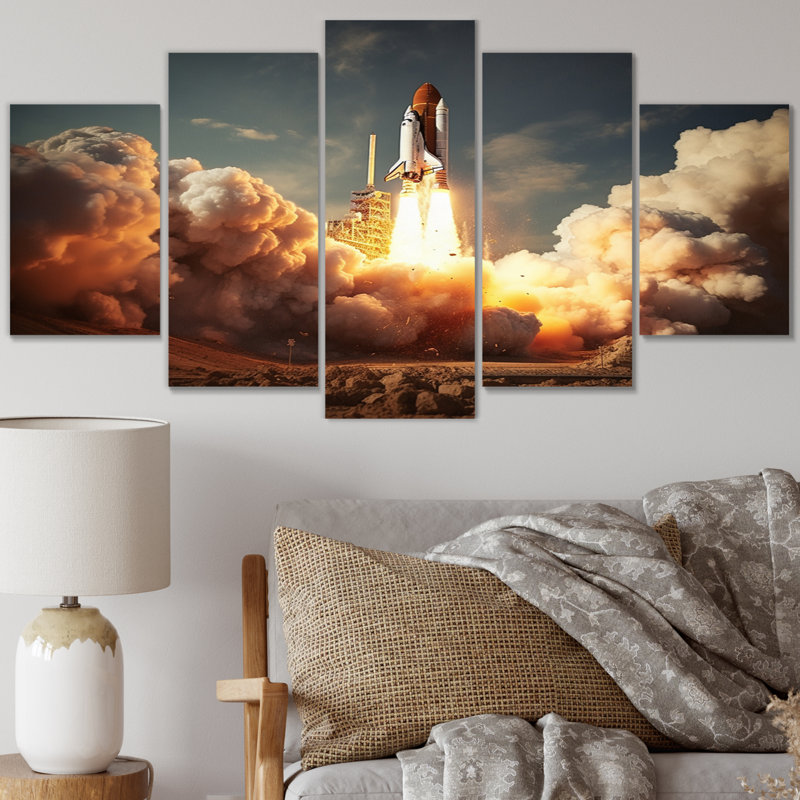 Space Shuttle Epic Launch II - Space Shuttle Canvas Print - 5 Panels