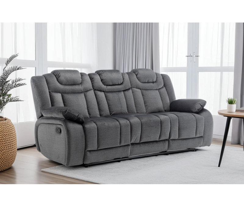 Chenille Fabric Manual Recliner Sofa With a Console, 103cm H x 218cm W x 100cm D, 3