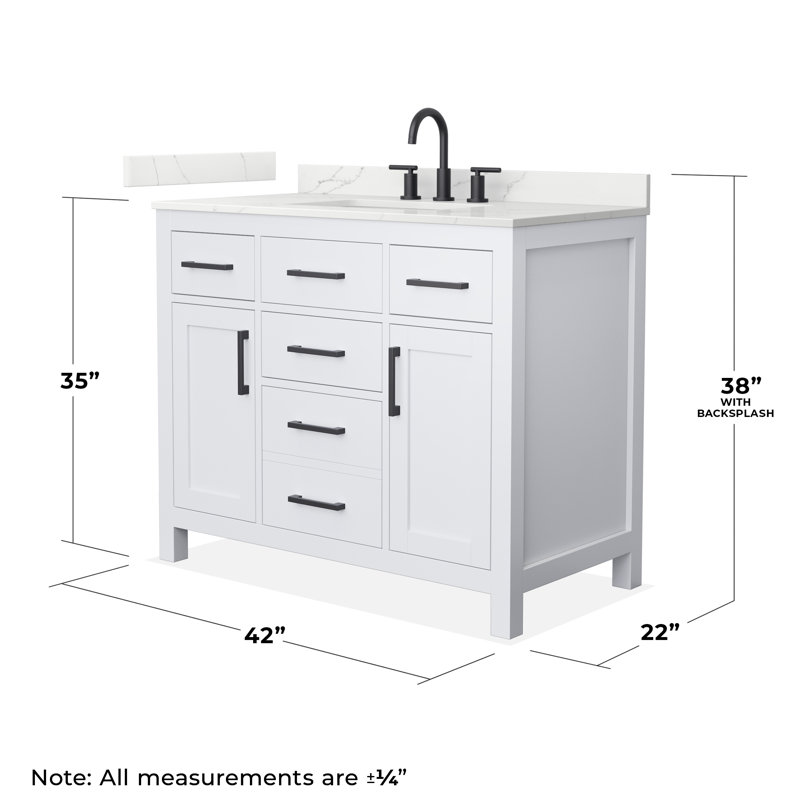 Beckett 42" Freestanding Single Bathroom Vanity with Quartz Top, Matte Black, Giotto Quartz, White