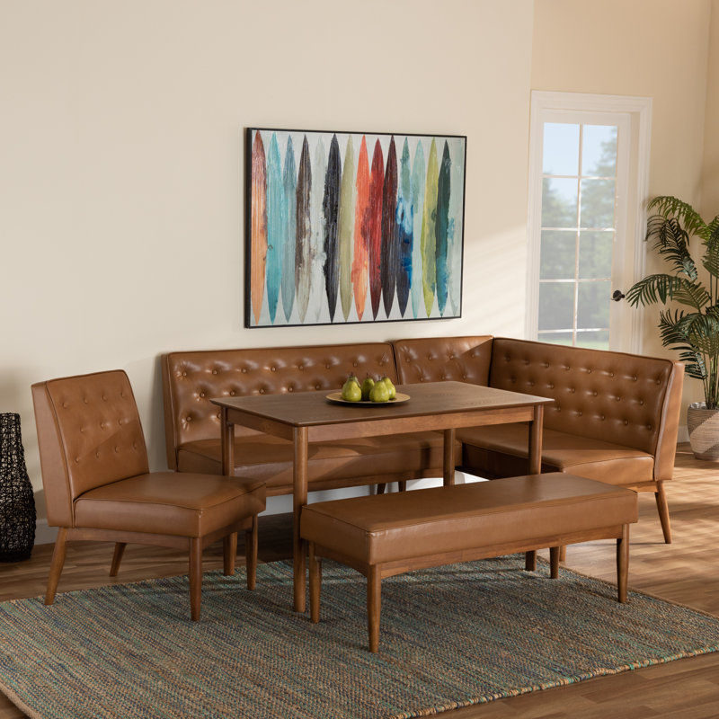 Cherianne 7-Person Breakfast Nook Dining Set in Faux Leather, 27.75'' H X 27.5'' W X 47.25'' D, Brown, Brown